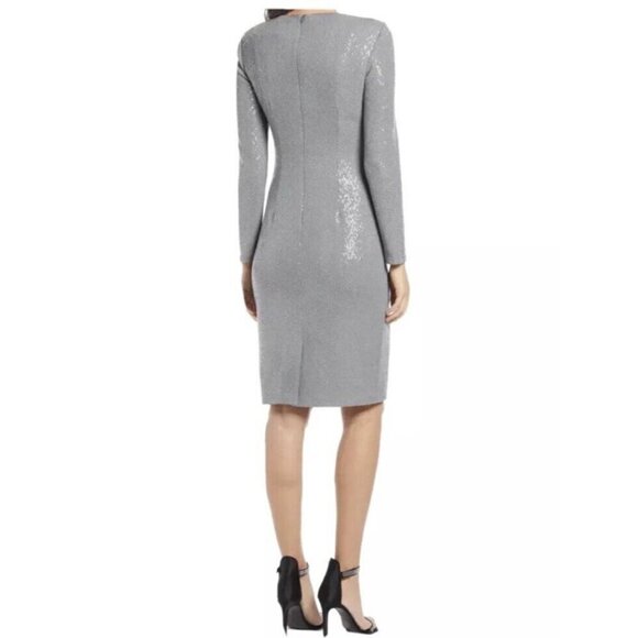 Vince Camuto Womens Size 8 Gray Sequin Long Sleeve Sheath Cocktail Dress New - Picture 4 of 13